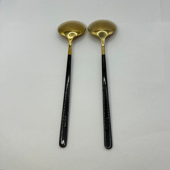 2 Iced Tea Spoons Gold Stainless Steel SUS 304 With Glossy Black Handle 7 3/4" - Picture 2 of 7
